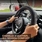 PINCTROT Chenille Leather Steering Wheel Cover, Soft Mottled Colors, Sweat-Proof, Non-Slip Grip, All-Season Comfort, Universa