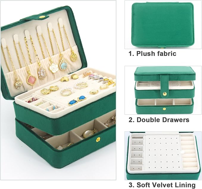 KOOAAICCHI Small Jewelry Box, Travel Jewelry Organizer, Portable Jewelry boxes for Women Girls Gift, Double Layers PU Leather