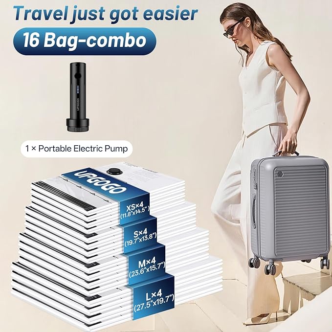 UPGOGO Travel Vacuum Bags for Luggage with Portable Electric Pump,Vacuum Seal Bags for Clothing,Packing Cubes Compression,Cru