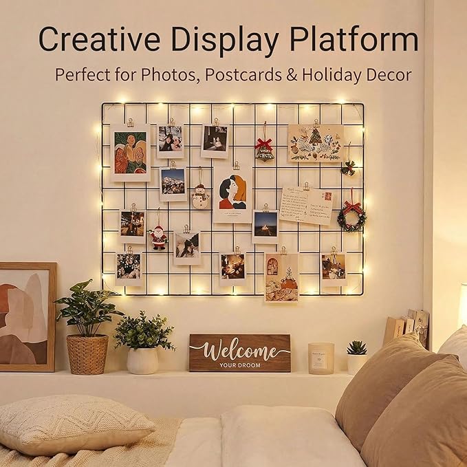 Kaforise Wire Wall Grid Panel, Multifunction Painted Photo Hanging Display and Wall Storage Organizer, Pack of 2, Size 25.6x1