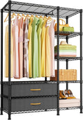 Ulif F3 Heavy Duty Clothes Rack（With Fabric Drawers）Freestanding Clothing Racks for Hanging Clothes，Adjustable Closet Organiz