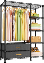 Ulif F3 Heavy Duty Clothes Rack（With Fabric Drawers）Freestanding Clothing Racks for Hanging Clothes，Adjustable Closet Organiz