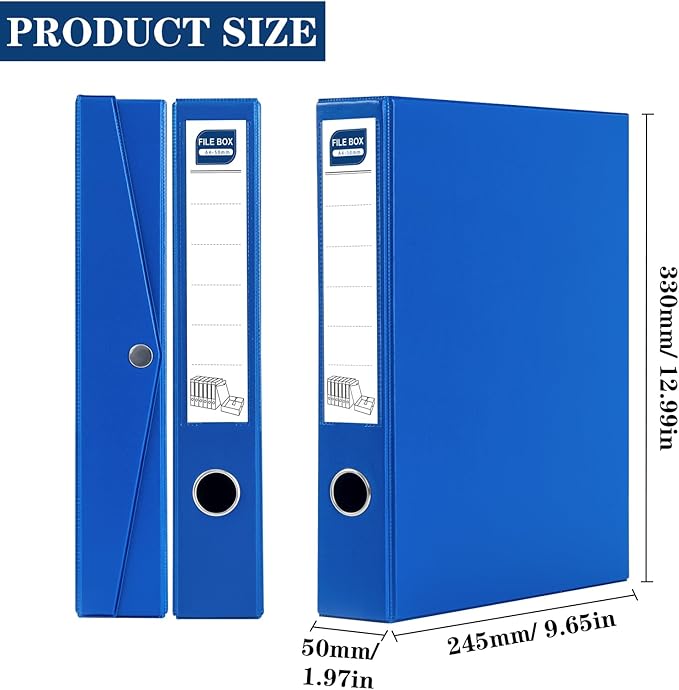 Storage File Boxes 6 Pack, Foldable File Boxes with Lid, 50mm Spine, Archives Cases with Magnetic Closure & Clip, Plastic Doc