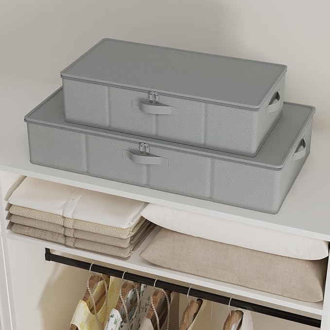 Under Bed Storage Containers, Foldable Closet Organizers with Handles, Underbed Cube Organizer Basket with Zippered, 2 Pack, 