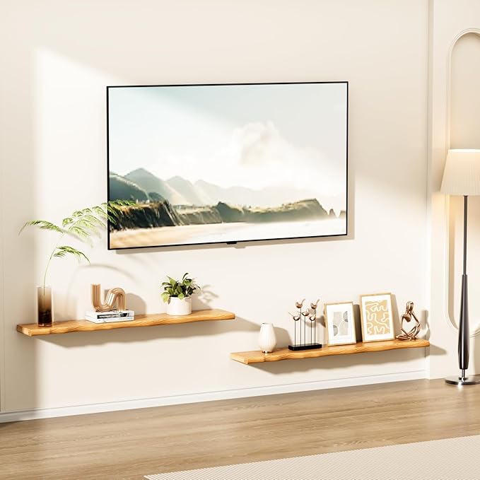 Floating Shelves for Wall Rustic Farmhouse 48 Inch Floating Shelf Bathroom Wooden Shelves for Wall Mounted Live Edge Pine She