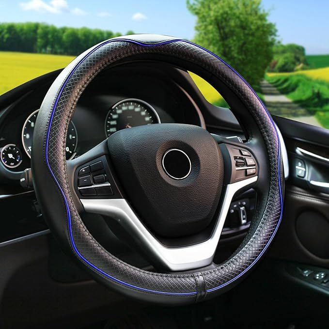 Rueesh Microfiber Leather Steering Wheel Cover Anti-Slip Matte Finish Auto Car Wheel Cover Universal 15 Inch Wheel Cover for 