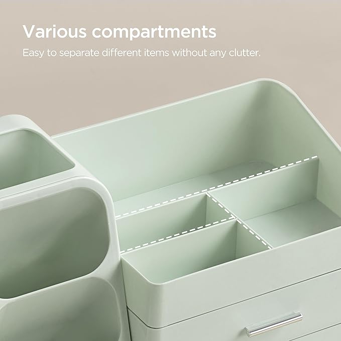 HBlife Makeup Organizer with Brush Holder for Vanity, Large Plastic Bathroom Countertop Organizer Skin Care Storage, Easy to 