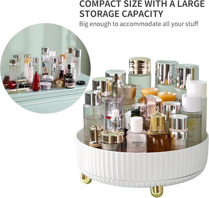 funest Makeup Perfume Organizer, 360 Degree Rotating Lazy Susan Cosmetic Desk Storage Lotions Display Case Round Tray with La