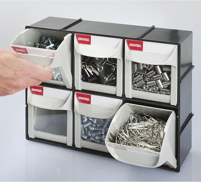 SHUTER Tilt Out Storage Cabinet w/6 Removeable Drawers, Plastic Small Parts Organiser, Stackable Storage Drawers, Tip Out Bin