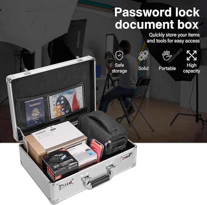 LOCKCURX File Organizer Storage Box - 18.9 x 14.6 x 6.3 Inch X-Large, Portable Locking Storage Totes with Dual Combination Lo