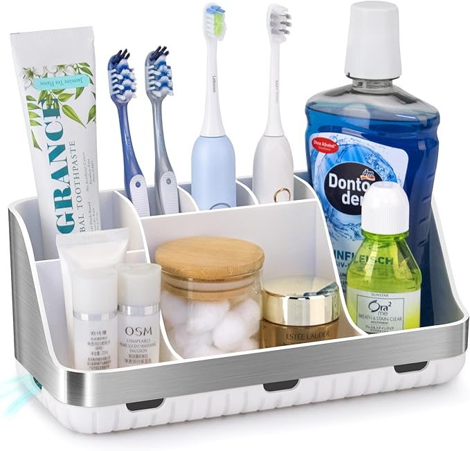 GFWARE Toothbrush Holders for Bathrooms Countertop Organizer - Kids Electric Toothbrush and Toothpaste Holder Detachable 7 Sl