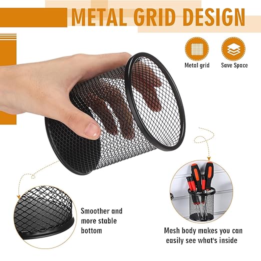 Colingmill 6 Set Slatwall Cups with Hook Black Metal Slatwall Organizer Accessories Slat Wall Basket Bin Pencil Mesh Wire Hol