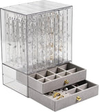 Greenfeather Jewelry Organizer with 7 Removable Drawers, Clear Acrylic Jewelry Box with 40 Necklace Hooks, 120 Pairs of Earri