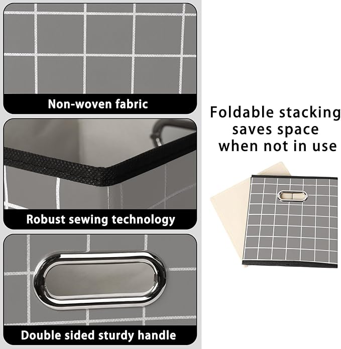 STOREONE Fabric Storage Bins Cubes Baskets Containers-(11X11X11) with Dual Handles for Shelf Closet, Nursery Home ， Bedroom O