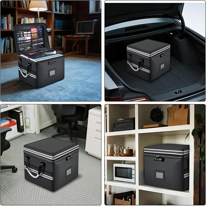 5200°F Upgraded Fireproof Document Box & Fireproof Expanding File Folder, 2 Layer File Cabinet Organizer with Lock,Collapsibl