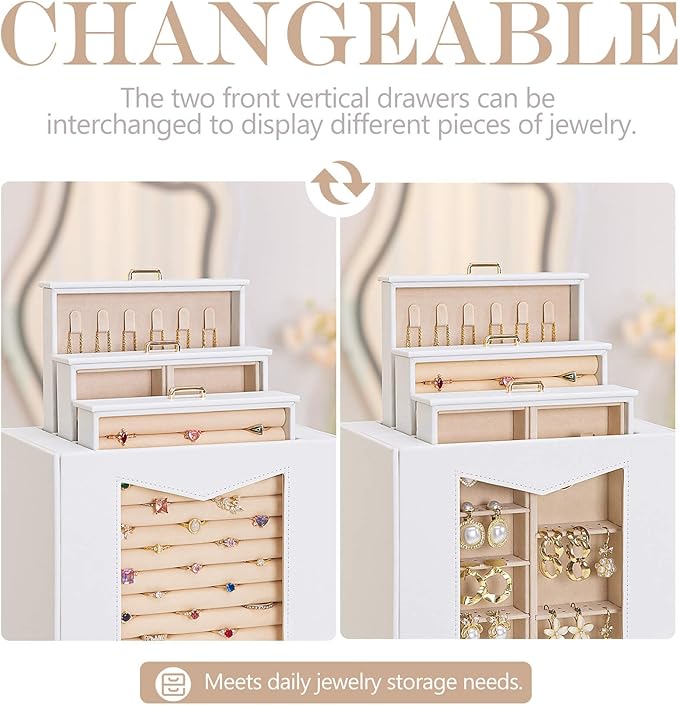 Homde Jewelry Organizer with Transparent Window Necklace Hooks Gift for Women Jewelry Box Display Case for Necklaces Rings Ea