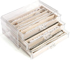 CLUQMEIK Necklace Organizer Box with Clear Lid, Dustproof Velvet Jewelry Holder Storage Display Case, Stackable Acrylic Neckl