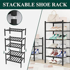 Smiry Shoe Rack, 5 Tier Small Bamboo Shoe Organizer, Stackable Free Standing Wooden Shoe Storage Shelf for Closet, Entryway, 