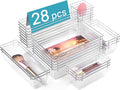 Vtopmart 28 PCS Clear Plastic Drawer Organizers Set, 4-Size Bathroom and Vanity Drawer Organizer Trays, Acrylic Storage Bins 