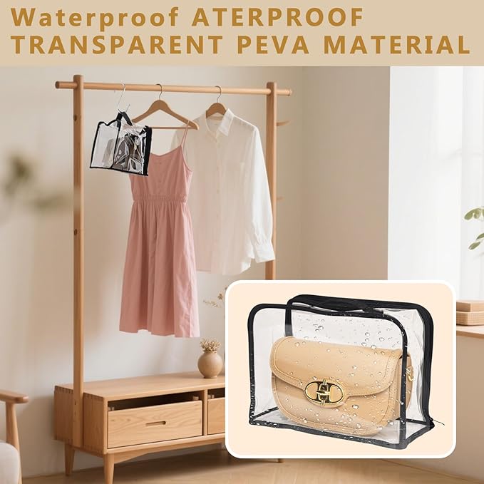 5 Pack Clear Dust Bags For Handbags,5-Sizes Purse Storage Organizers,Purse Protector Storage Bag with Zipper and Handle for c