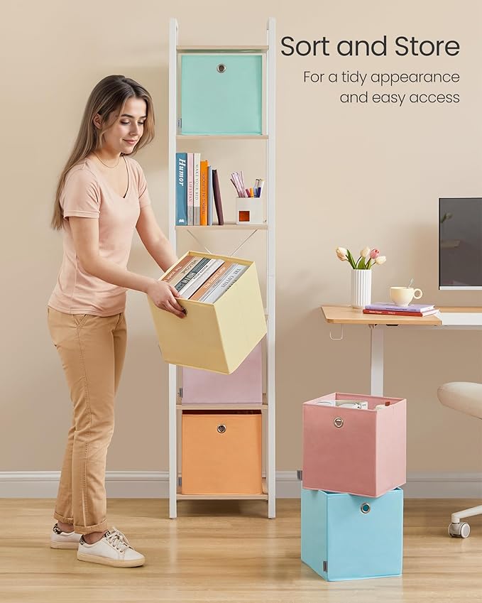 SONGMICS Storage Cubes, Set of 6 Odorless Foldable Storage Boxes, 10.2 x 10.2 x 11 Inches, Closet Organizers for Shelf, Rainb