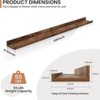 Fun Memories Picture Ledge Shelves Set of 2, 48 Inch Rustic Wall Mounted Floating Shelves with Lip for Home Storage and Décor