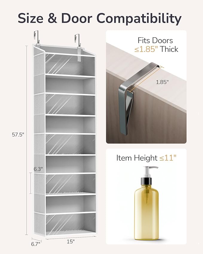 ULG 1-Pack Over Door Organizer with 5 Large Pockets 10 Mesh Side Pockets, 44 lbs Weight Capacity Hanging Storage Organizer wi