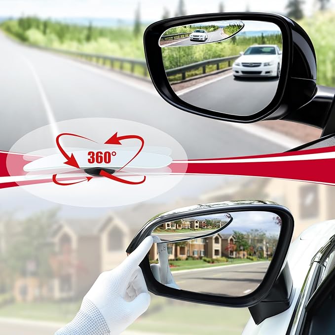 LivTee Long Blind Spot Mirror, Strip HD Glass Frameless Convex Rear View Mirrors Exterior Accessories with Wide Angle Adjustable Stick for Car SUV and Trucks, Pack of 2