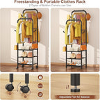 Furologee Clothing Racks for Hanging Clothes, Portable Rolling Garment Rack, Sturdy Metal Freestanding Clothes Rack with Whee