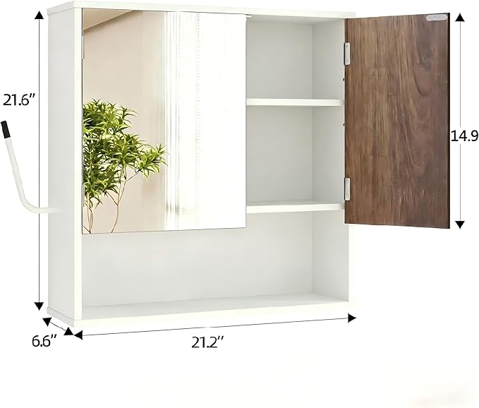 Bathroom Wall Cabinet With Mirror,wall mounted bathroom cabinet,Medicine Cabinet with 2 Door ,Side Hook,Light and Adjustable 