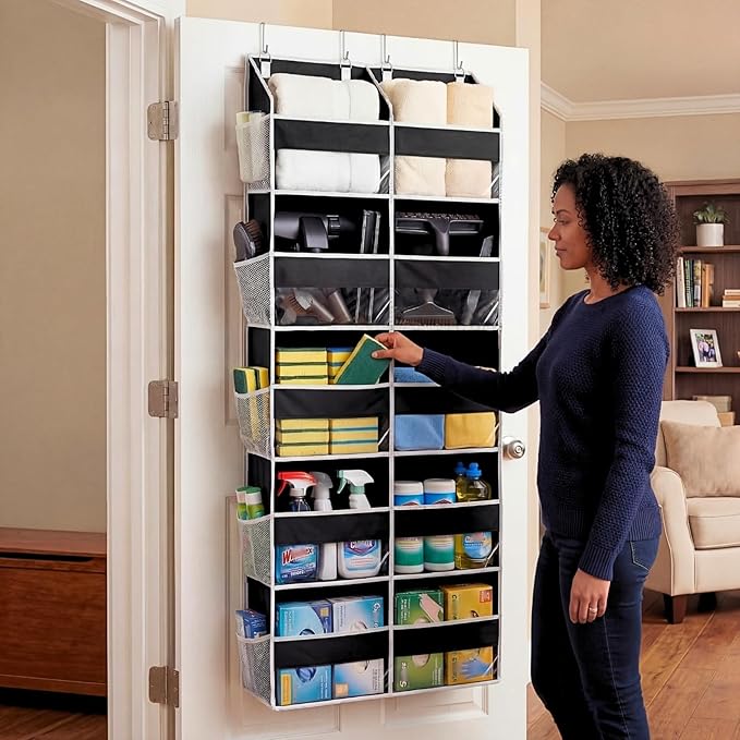 Over the Door Organizer 5 Tiers, Extra Large Behind Door Storage of 10 Compartments, 80 lbs Weight Capacity Hanging Storage O
