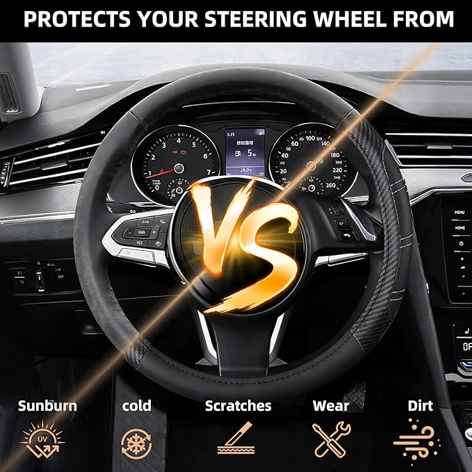 NBTEPEM Customized Auto Car Steering Wheel Cover for Honda Accord, Civic, CR-V, HR-V, Pilot, Microfiber Leather Sport Steerin