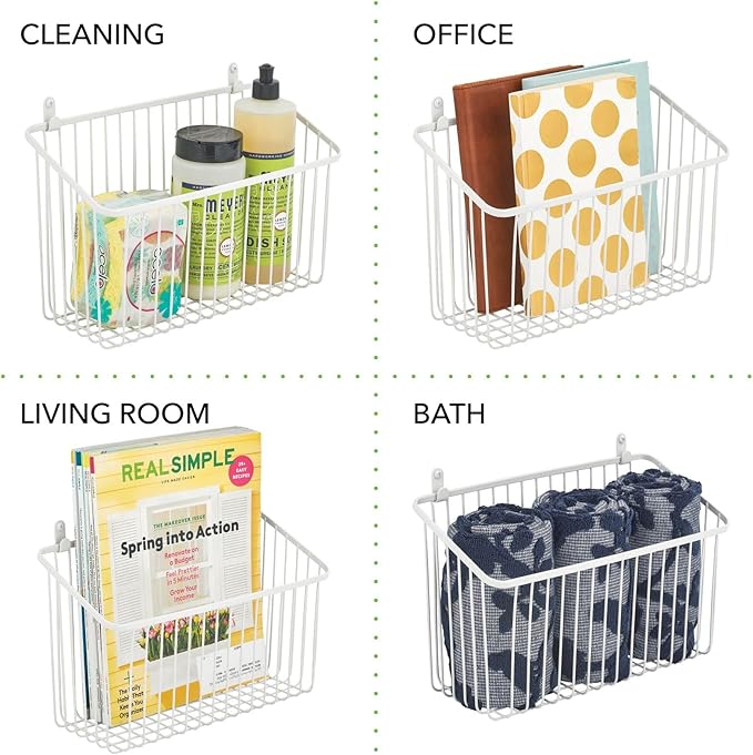 mDesign Small Metal Wire Wall Mounted Storage Organizer Basket Bin for Hanging in Kitchen, Garage, Entryway, Mudroom, Bedroom