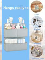 Hanging Diaper Organizer for Bassinet/Crib/Playpen/Playard – Hold 80+ Diapers - Changing Table Diaper Holder Attachment Acces