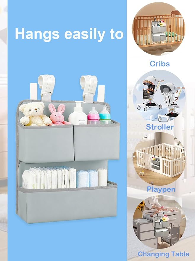 Hanging Diaper Organizer for Bassinet/Crib/Playpen/Playard – Hold 80+ Diapers - Changing Table Diaper Holder Attachment Acces