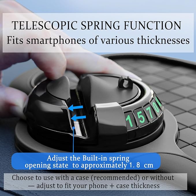Multifunction Car Anti-Slip Mat Car Dashboard Mat 360° Rotating Adjustable Phone Holder with Hidden Parking Number Plate PVC 