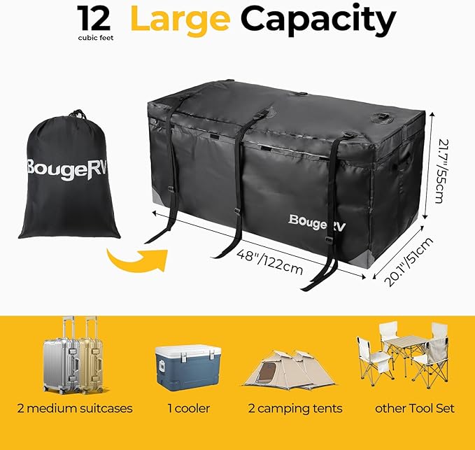 BougeRV Hitch Cargo Carrier Bag Waterproof/Rainproof for Car Truck SUV Vans Rear Mount Trays and Baskets 48'' L x 20'' W x 22'' H