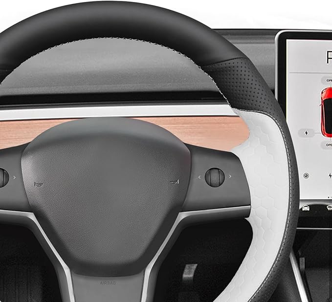 MEWANT Hand Stitched Steering Wheel Cover for Tesla Model 3 2017-2023 / Model Y 2020-2023 Accessories