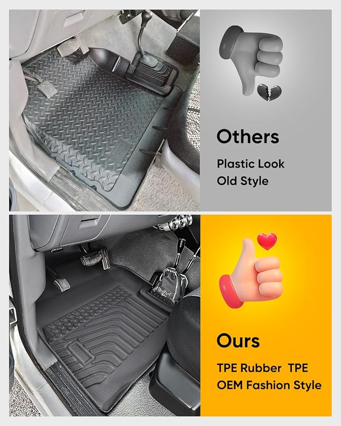 All Weather Floor Mats for Ford F150/Ford Bronco 1980-1996, F-250/F350 1980-1997 Classic Ford Truck Accessories 1980-1986 1987 1988 1989 1990 1991 1992-1996 Waterproof Nonslip TPE Liner Cover Black