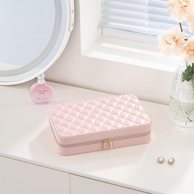 Lolalet Travel Jewelry Case for Women Girls, Travel Jewelry Organizer Box with Mirror & Clear Storage Bag, Small Portable Ear