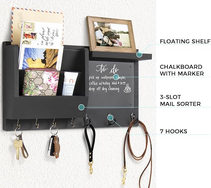 Ziivita Key Holder for Wall - Mail Holder Organizer Wall Mount with Shelf - Hanging Key Rack Hanger with Hooks Decorative for