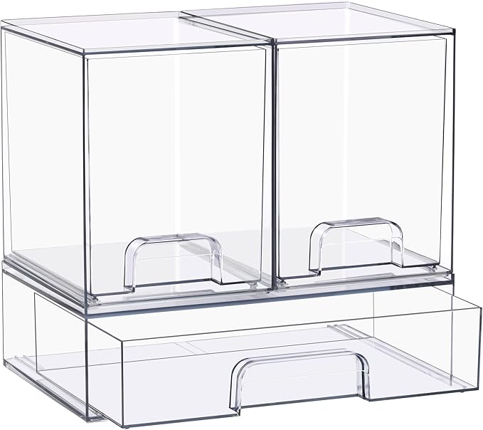 Sorbus Stackable Acrylic Storage Drawers – 2 Tall + 1 Wide – 3 Pack Clear Plastic Organizer Bins for Baby Bottles, Makeup, Ba