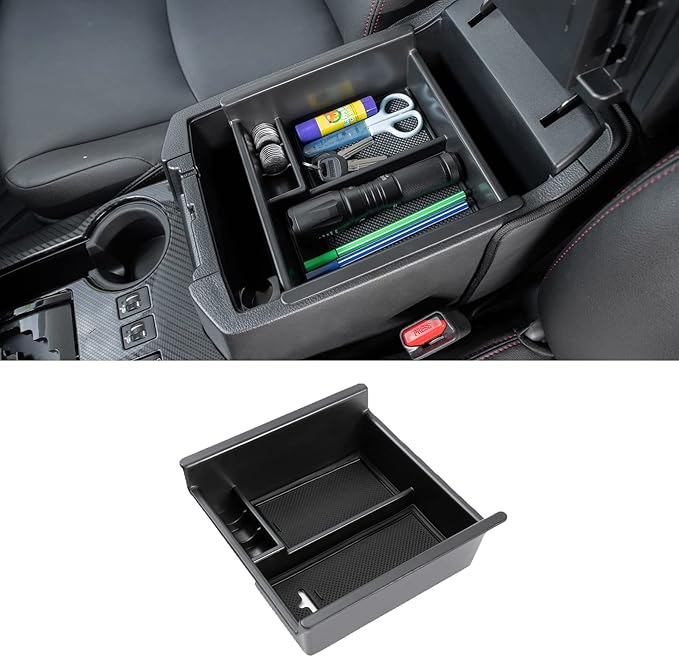 JDMCAR Center Console Organizer Compatible with Toyota 4Runner Accessories 2010-2024 and Kia Telluride (2020-2024), Insert ABS Black Materials Tray, Armrest Box Secondary Storage