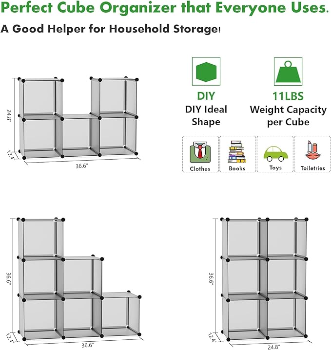 C&AHOME Cube Storage Organizer, 6-Cube Shelves Units, Closet Cabinet, DIY Plastic Modular Book Shelf, Ideal for Bedroom, Livi
