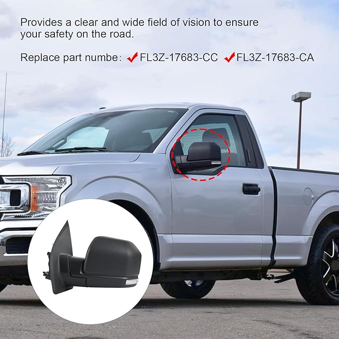JDMSPEED Left Drive Side View Mirror Power Heated LED Signal Textured Black Left LH Compatible with 2015-2020 Ford F150 FL3Z-