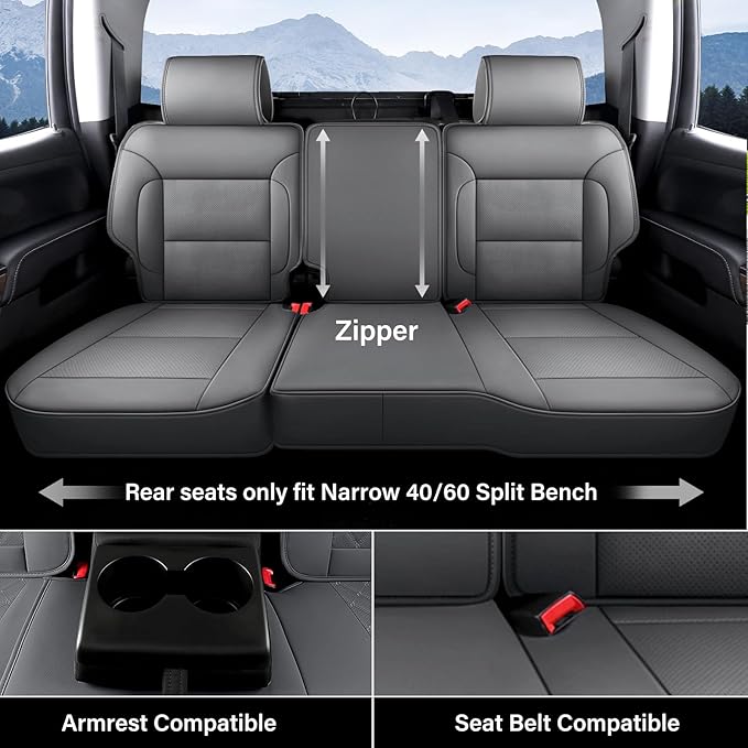 Coverado Chevy Silverado Seat Covers Full Set, Faux Leather Car Seat Covers Fit for 2014-2018 1500, 2015-2019 2500HD 3500HD C