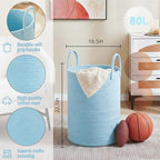 Laundry Basket,Woven Cotton Rope Laundry Hamper,80L for Decor Storage of Dirty Clothes,Toys and Blankets in Bathroom,Baby Roo