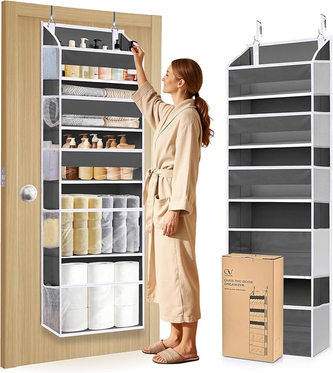 5 Tiers Over Door Organizer with 10 Mesh Side Pockets, 44 lbs Weight Capacity Hanging Storage Organizer with Clear Window Kid