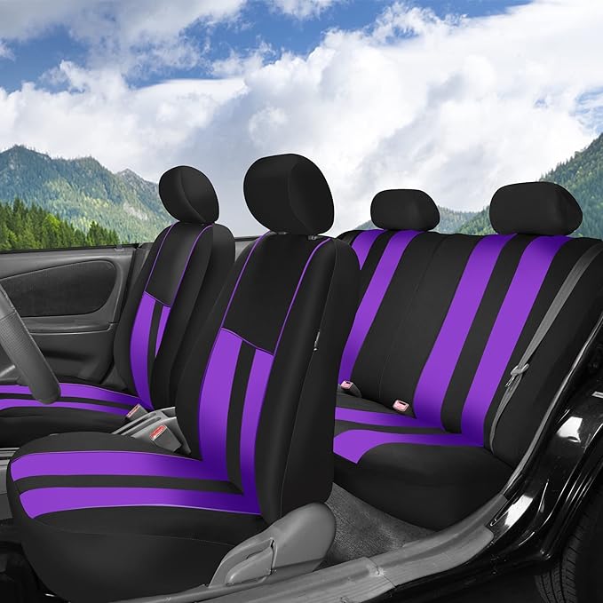 FH Group Car Seat Cover Full Set Striking Striped Car Seat Covers with Front Seat Covers and Rear Split Bench, Universal Fit 