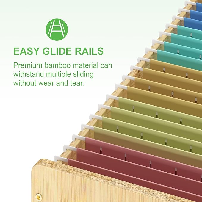 Hanging File Box Organizer for Letter Size 2 Pack, Bamboo Acrylic File Folder Storage with Lid Clear Wooden Moving Boxes Wood